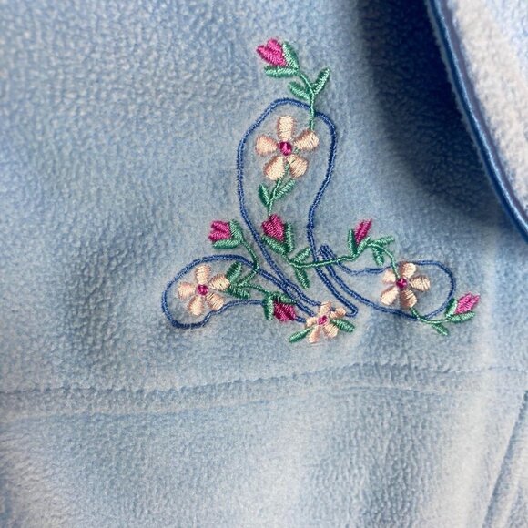 Vintage Blue Lightweight Fleece Long Robe Sz M Embroidered Pockets Snap Unworn - Picture 3 of 9